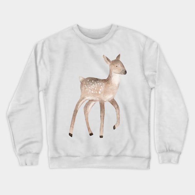 Handpainted watercolor cute spotted forest baby deer Crewneck Sweatshirt by TinyFlowerArt